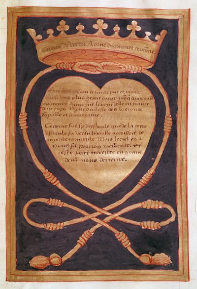 Fol. 61r The Crowned Heart of Courage, fra beretningen om begravelsen til Anne av Bretagne (1477-1514) 1515 av Jean Perreal