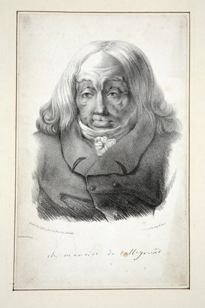 Portrett av Talleyrand, 79 år, pub.1835 (gravering) av Jean Pierre (after) Dantan