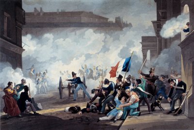 Revolusjonen i 1830: En student ved Ecole Polytechnique grep et stykke kanon under erobringen av Palais-Royal 28. juli av Jean Pierre Marie Jazet