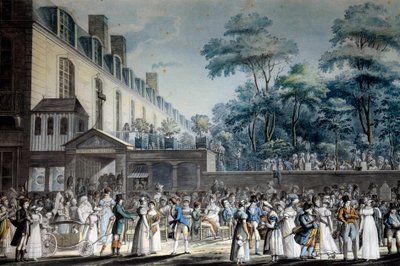 Utsikt over Paris: promenaden i den tyrkiske hagen. Litografi av Jean Pierre Marie Jazet (1788-1871) av Jean Pierre Marie Jazet