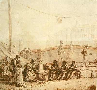 Kaffeselgeren på Pont-Neuf, 1819 av Jean Pierre Norblin de La Gourdaine
