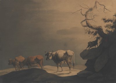 Kyr og en geit i et landskap, 1774. av Jean Pillement.