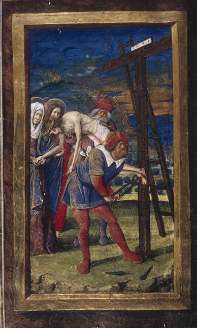 Nedstigningen fra korset fra Lettres bâtardes, ca 1490-1510 av Jean Poyet