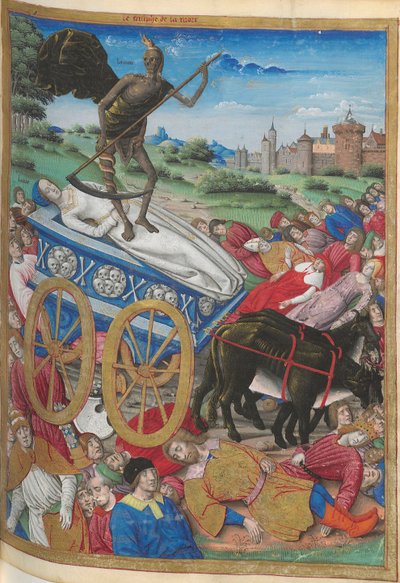 Dødens triumf: Lauras død. Miniatyr fra Pétrarque, Les Triomphes, 1500-1505. av Jean Serpin