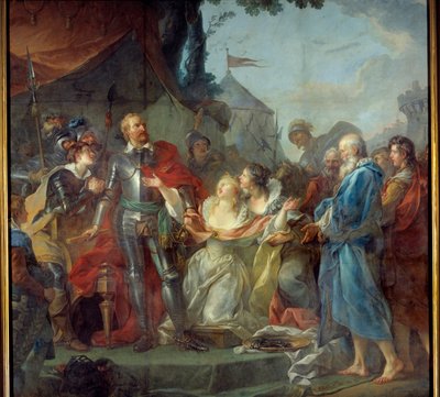 Beleiringen av Calais i 1347 var devouement av Eustache av Saint Peter, den mest kjente av de seks borgerlige i Calais, som dro til kongen av England Edward III, for å trygle om nåden til innbyggerne i Calais (august 1347). Maleri av Jean Simon av Jean Simon Berthelemy