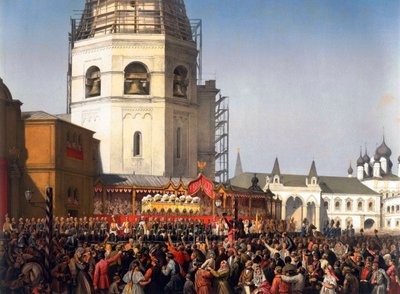 Prosesjon etter kroningen av tsar Alexander II av Russland, Moskva, 1856. av Jean Sorieul