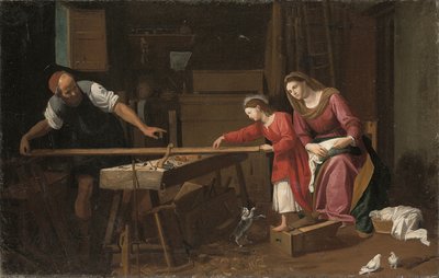 Den hellige familie i snekkerforretningen av Jean Tassel