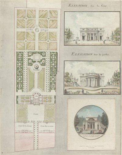Prosjekt for huset og hagene til Mlle. Guimard av Jean Testard and Charles Philippe Campion de Tersan