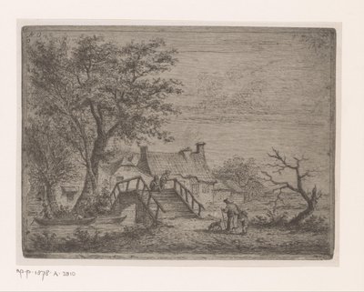 Landskap med trebro over en elv av Jean Théodore Joseph Linnig