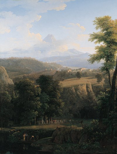 En seremoniell prosesjon i et vidstrakt landskap av Jean Victor Bertin