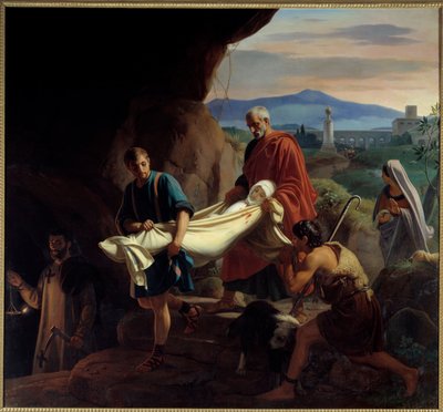 Begravelse av en ung kristen kvinne i katakombene i Roma på tidspunktet for forfølgelse. Maleri av Victor Schnetz (1787 - 1870) av Jean Victor Schnetz