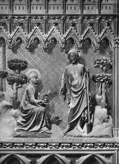 Katedral, interiør, korskjerm, Jesus Kristus viser seg for Maria Magdalena, ca. 1340-51 (polykrom stein) av Jean and Jean Le Boutellier Ravy