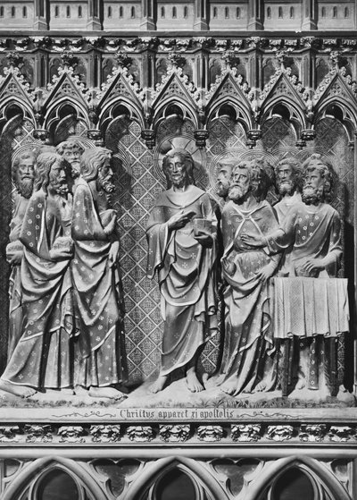 Katedral, interiør, korskjerm, Jesus Kristus viser seg for apostlene, ca. 1340-51 (polykrom stein) av Jean and Jean Le Boutellier Ravy