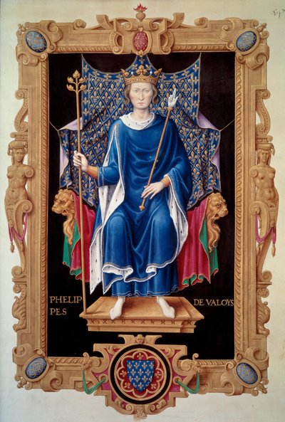 Portrett til fots av kong Filip VI av Valois (1293-1350) Miniatyr av Jean du Tillet (1484-1520) fra "" Recueil des kings de France"" Paris fra 1500-tallet, B.N. av Jean du Tillet