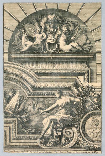 Design for overdør og ramme, fra "Search for Several Beautiful Pieces" av Jean le Pautre