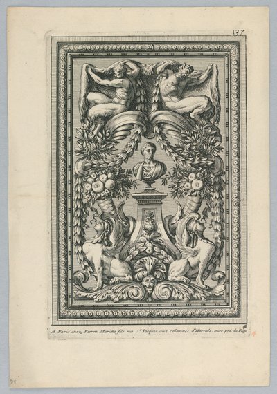 Ark fra settet, "Peaneaux Ornaments for... Paneling" av Jean le Pautre
