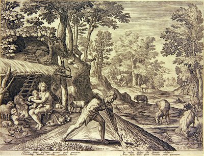 Adam og Eva etter utvisningen (gravering) av Jean or Johann Sadeler