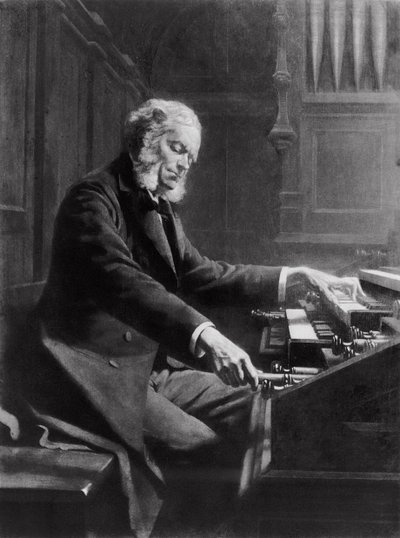 Cesar Franck ved konsollen til orgelet ved St. Clotilde-basilikaen, Paris, 1885 av Jeanne Rongier