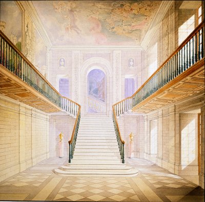 Design for en trapp i Painted Hall, Chatsworth (akvarell på papir) av Jeffry Wyatville