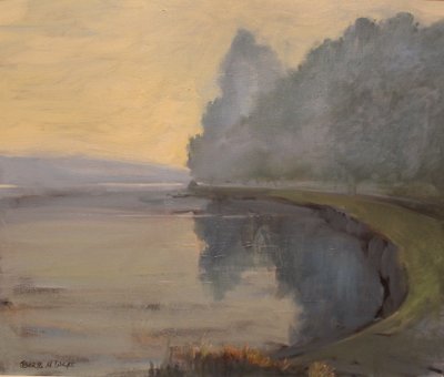 Batson Creek Salcombe, tidlig morgen, olje på lerret, 2016 av Jennifer Wright