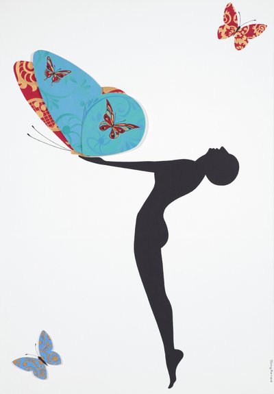 Les Papillons, 2008 (akryl på lerret) av Jenny Barnard
