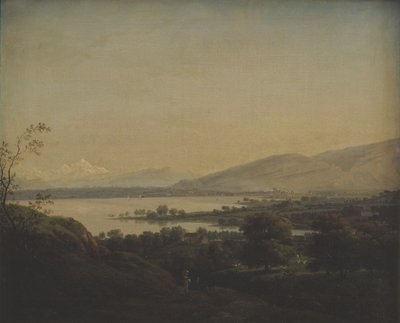 Utsikt over innsjøen Leman mot Mont Blanc og Genève av Jens Juel