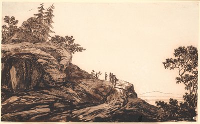 Fjelllandskap med mennesker og esler på en vei av Jens Juel
