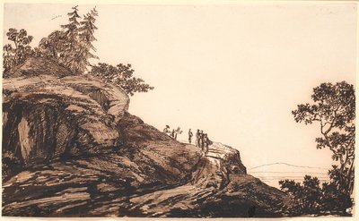 Fjelllandskap med mennesker og esler på en vei av Jens Juel
