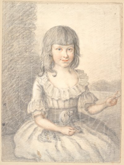 Portrett av en liten jente med en hund av Jens Juel
