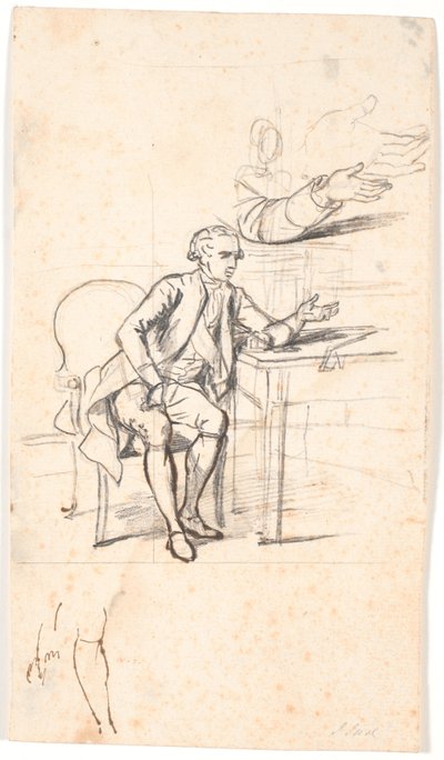 Studie til Holmskiold-familieportrettet fra 1787: hemmelige råd. Theodor Holmskiold sitter ved et bord av Jens Juel