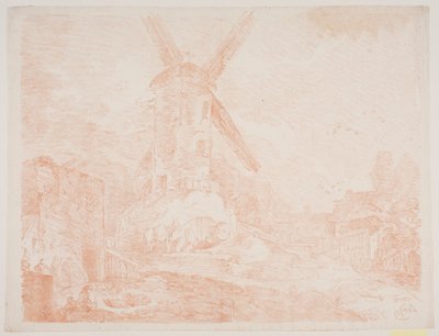 Italiensk landskap med vindmølle av Jens Petersen Lund