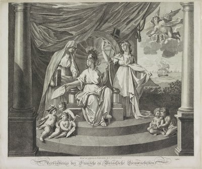 Allegori om alliansen med Frankrike, 1795 Union of the French and Batavian Commonwealths (tittel på objekt) av Jeremias Snoek
