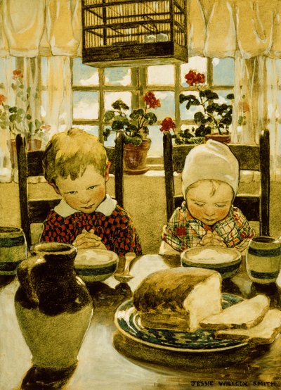 Bønner ved frokost (akvarell) av Jessie Willcox Smith