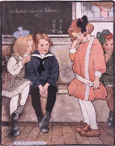 Hun kom ned fra plattformen, fortsatt tappert kvalt tårene tilbake (farge litho) av Jessie Willcox Smith