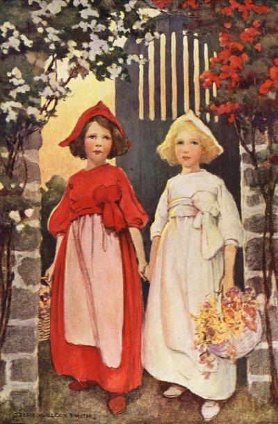 Snøhvit og roserød (farge litho) av Jessie Willcox Smith