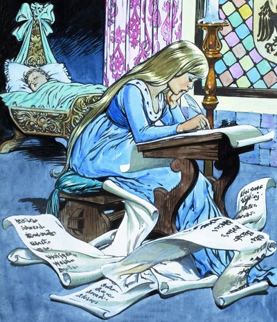 Møllerdatteren og sønnen hennes, fra historien om Rumpelstiltskin av Jesus Blasco