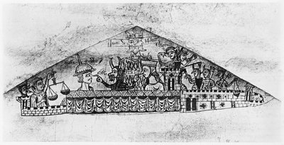 Karikatur av engelske jøder, fra en Haggadah, 1100-1200-tallet av Jewish School