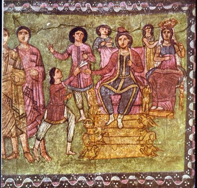Mordechai og Esther (tempera på gips) av Jewish School