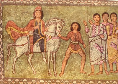 Mordechai og Haman (tempera på gips) av Jewish School