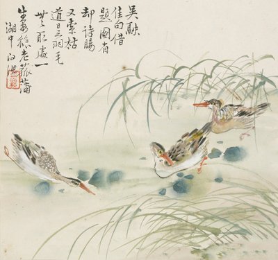 Tre ender svømmer i et basseng, 1857 av Jin Yuan