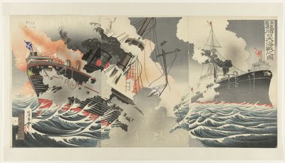 Det store sjøslaget ved inngangen til Port Arthur havn Nichiro Ryojunkô daikaisen no zu av Jinsai Rosetsu