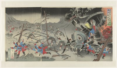 Ødeleggelse av jernbanen i Manchuria under den russisk-japanske krigen Nichiro Shiberia tetsudô Manshûsen hakai no zu (tittel på objekt) av Jinsai Rosetsu