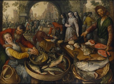 Fiskemarked med Ecce Homo, 1570 av Joachim Beuckelaer