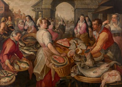 Fishmarket (olje på panel) av Joachim Beuckelaer