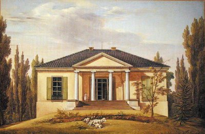 Country House, 1829 (olje på papir lagt ned på papp) av Joachim Faber