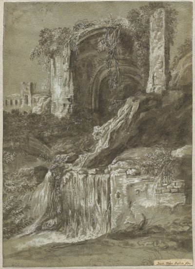 En foss med ruiner (verso) av Joachim Franz Beich