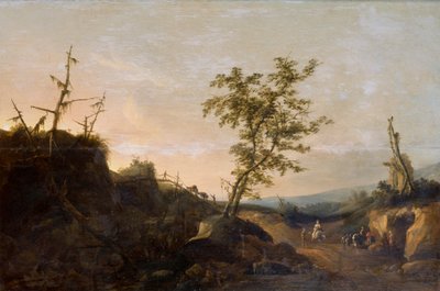 Reisende i et landskap (olje på lerret) av Joachim Govertsz Camphuysen