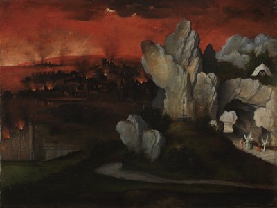 Landskap med ødeleggelsen av Sodoma og Gomorra, ca. 1520 av Joachim Patinir