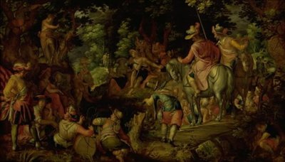 Døperen Johannes forkynner i skogen av Joachim Wtewael or Utewael