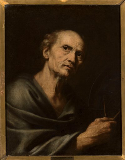 Portrett av en mann med passer av Joachim von Sandrart